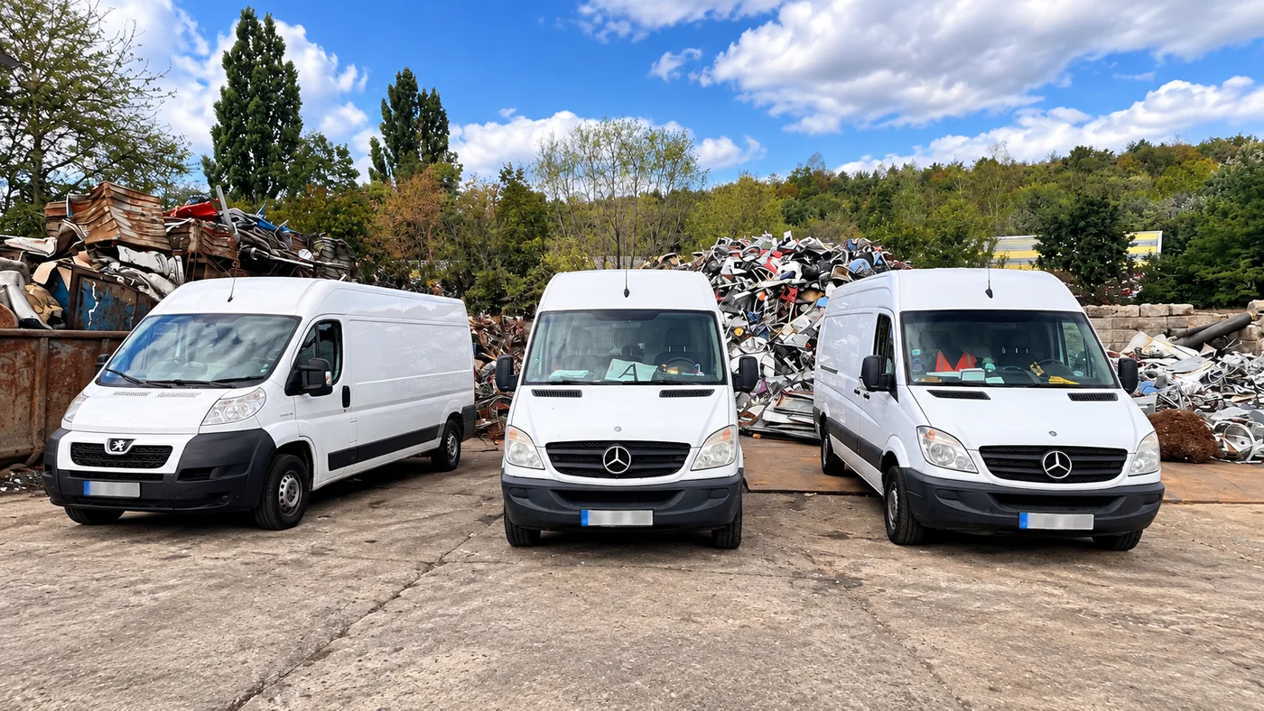 Schrottabholung in NRW mit drei Transportern auf dem Schrottplatz