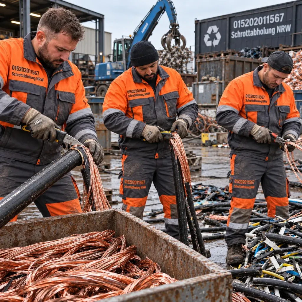 Schrotthändler in NRW beim Trennen von Kupferkabeln